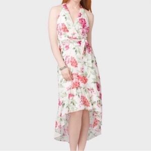 Roz & Ali High Low Floral Dress - Pink and Green Sz 8